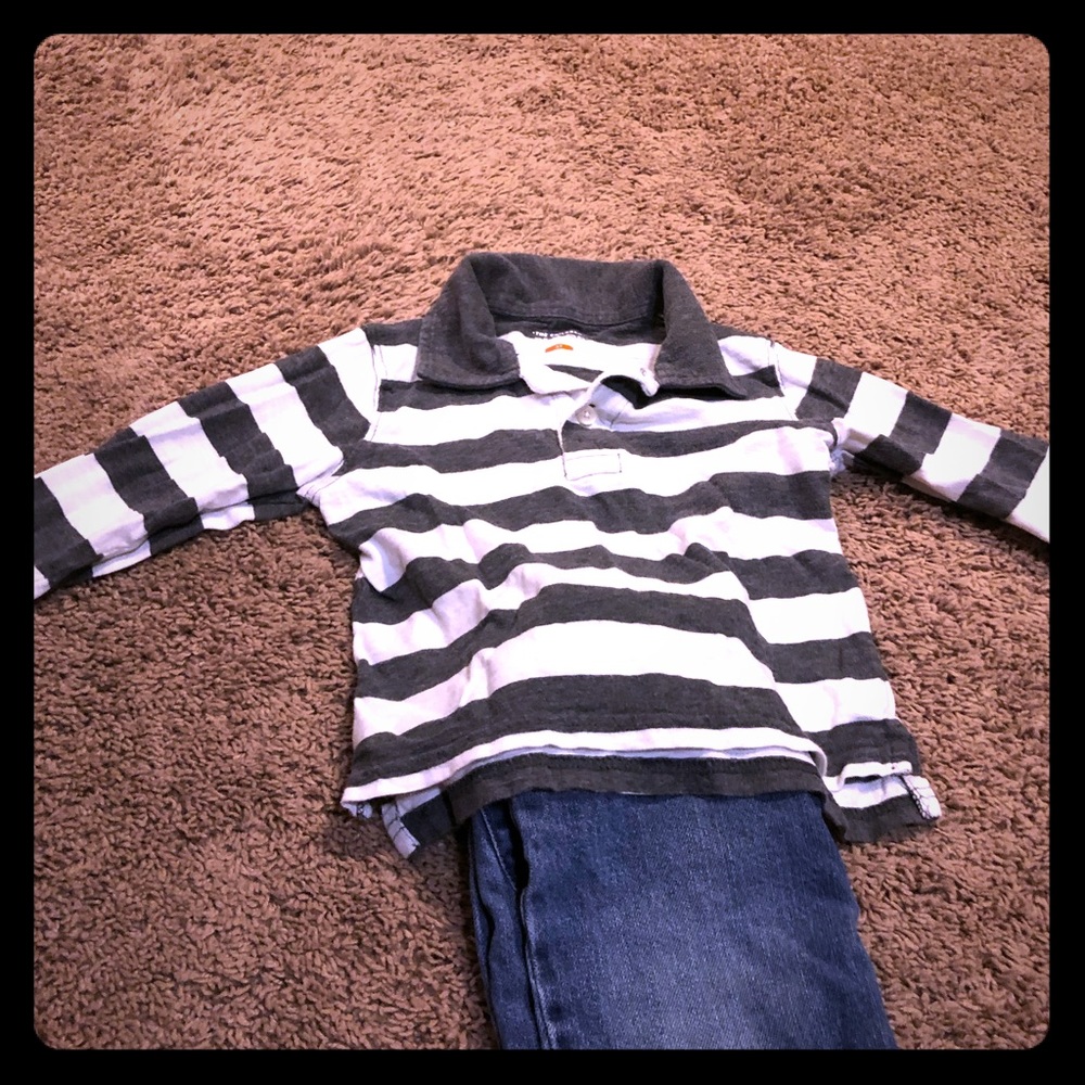 Long sleeve rugby stripe polo shirt